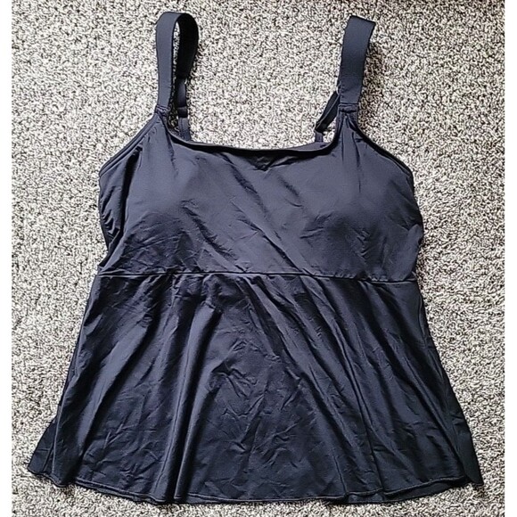 Lands' End Black LARGE 14-16 Swim Top Tankini Flutter Hem Solid Padded S98 - Picture 1 of 5